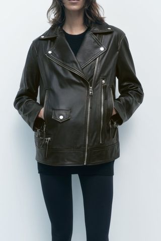 Zara + Antiqued Leather Jacket