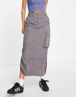 ASOS Design + Cargo Midi Skirt in Gray