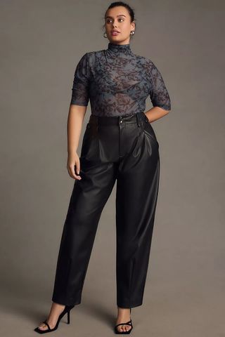 Maeve + Faux Leather Taper Pleated Pants