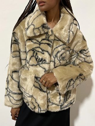 Jakke + Traci Cropped Faux Fur Jacket in Floral Lines