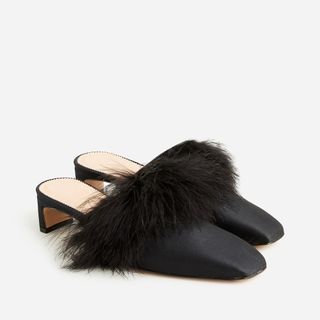 J.Crew + Layla Mule Heels With Faux Feathers