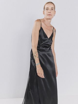 Raey + Panelled Deep-V Silk-Satin Slip Dress