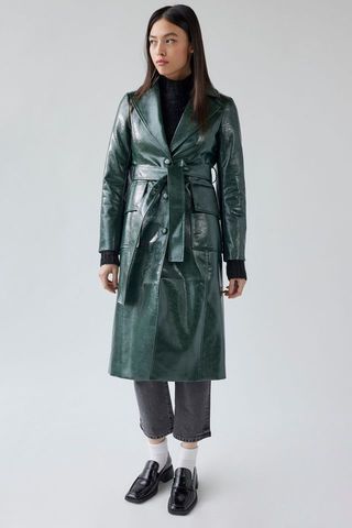 UO + Chantel Faux Leather Trench Coat