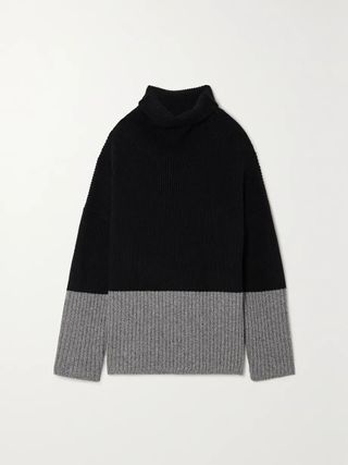 Joseph + Two-Tone Ribbed Wool and Cashmere-Blend Turtleneck Sweater