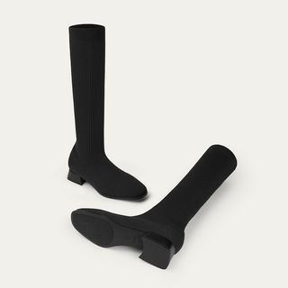 Viviaa + Square-Toe Water Repellent Wool Knee-High Boots