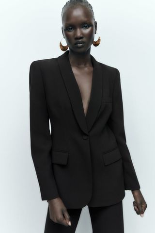 Zara + Long Sleeve Lapel Collar Blazer