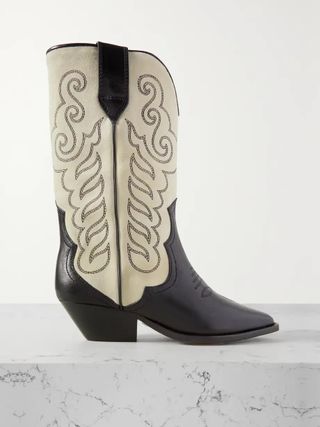 Isabel Marant + Duerto Embroidered Leather-Trimmed Suede Cowboy Boots