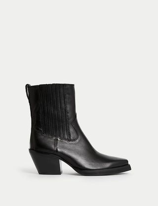 Per Una + Leather Cow Boy Block Heel Ankle Boots