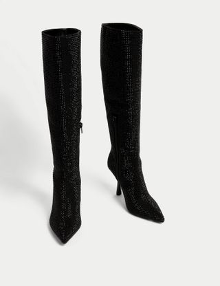 M&S Collection + Sparkle Stiletto Heel Knee High Boots