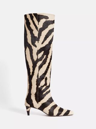 Jigsaw + Calf Hair Zebra Print Knee High Boots