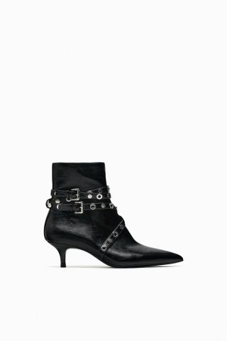 Zara + High-Heel Ankle Boots With Metallic Details