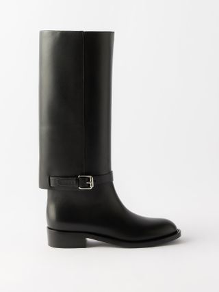 Burberry + Logo-Debossed Buckled-Strap Leather Boots