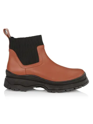 Staud + Bow Lug-Sole Leather Sock Boots
