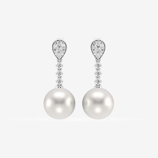 Grown Brilliance + Cultured Freshwater Pearl and 1/3 ctw Lab Grown Diamond Linear Drop Earrings