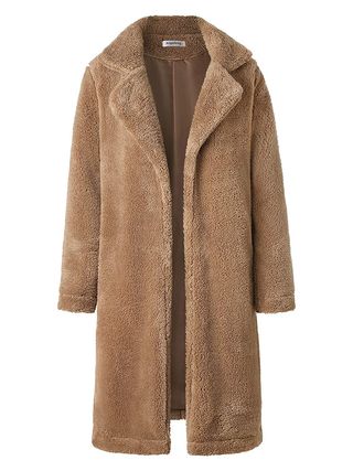 Angashion + Fuzzy Fleece Lapel Open Front Long Cardigan Coat