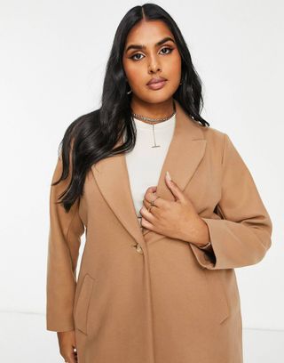 Simply Be + Single Breasted Formal Coat in Camel