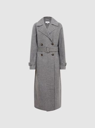 Reiss + Grey Alexa Belted Blindseam Checked Trench Coat