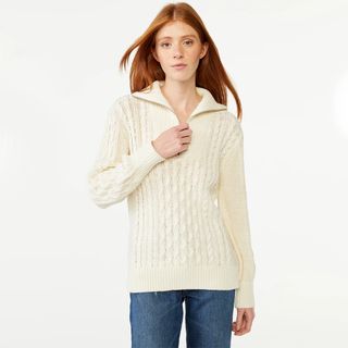 Free Assembly + Half Zip Cable Knit Sweater