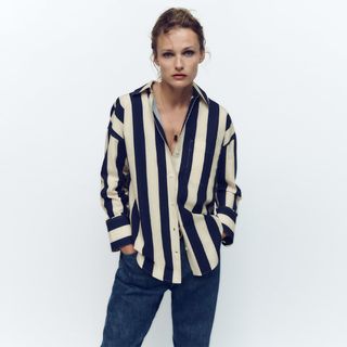 Zara + Oversized Striped Poplin Shirt