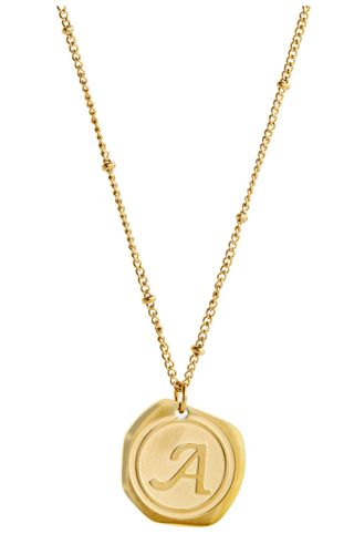 Savvy Cie Jewels + 22K Yellow Gold Plated Stainless Steel Coin Initial Necklace