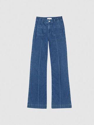 Reiss + Mid Blue Isa High Rise Flared Jeans