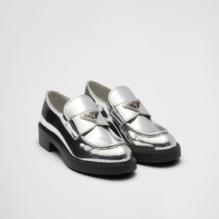 Prada + Metallic Leather Loafers
