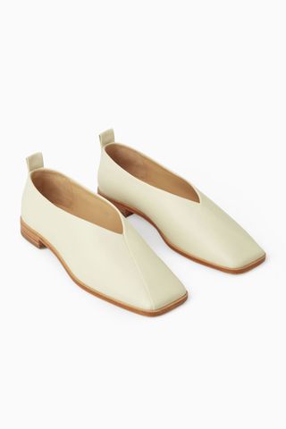 COS + Square-Toe Crossover Leather Ballet Flats