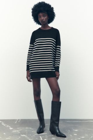 Zara + Striped Knit Long Sweater