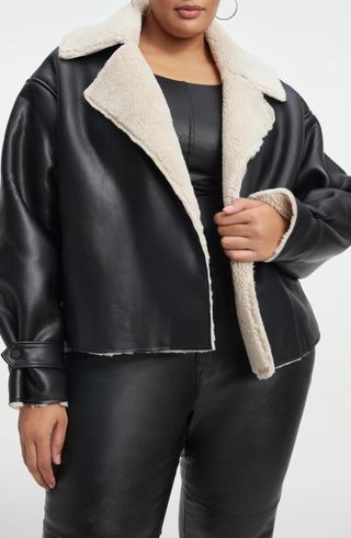Good American + Faux Leather & Faux Shearling Oversize Jacket