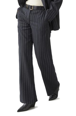& Other Stories + Pressed Crease Pinstripe Wool Blend Straight Leg Trousers