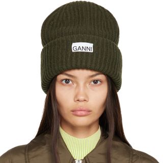 Ganni + Khaki Rib Beanie