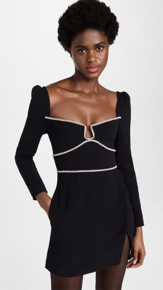 Self Portrait + Black Crepe Diamante Detail Mini Dress