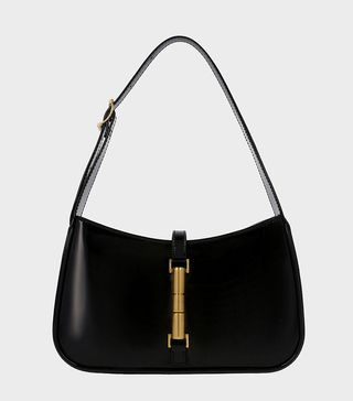 Charles & Keith + Black Cesia Patent Metallic Accent Shoulder Bag