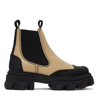 Ganni + Beige Cleated Low Chelsea Boots