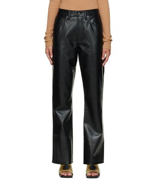 Agolde + Black Recycled Leather Relaxed Boot Trousers