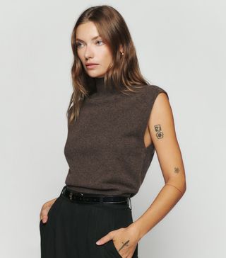 The Reformation + Arco Cashmere Sleeveless Turtleneck Sweater