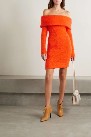 Isabel Marant + Aria Off-the-Shoulder Brushed Knitted Mini Dress
