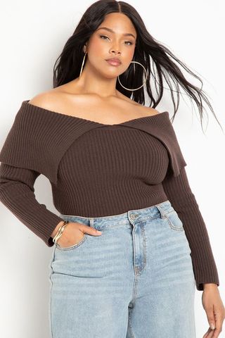 Eloquii + Ribbed Off the Shoulder Sweater