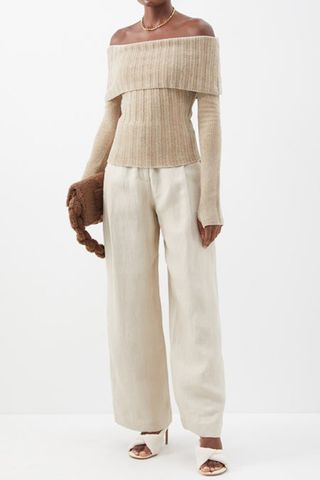 Jacquemus + Duci Off-the-Shoulder Ribbed Chenille Sweater