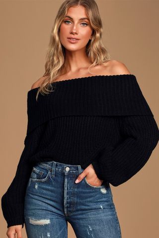 Lulus + Carmichael Black Off-the-Shoulder Knit Sweater