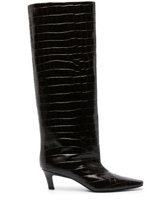 Tôteme + Crocodile-Embossed Knee-High Boots