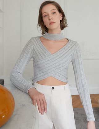 Pixie Market + Cable Knit Choker Sweater