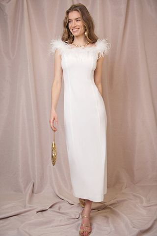 Rixo + Winslett Ivory Feather Dress