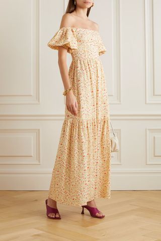 Peony + Off-The-Shoulder Organic Cotton Maxi Dress