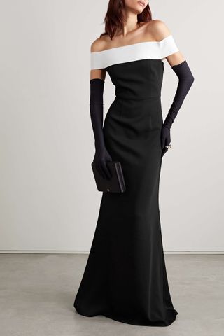 Roland Mouret + Off-The-Shoulder Two-Tone Stretch-Cady Gown