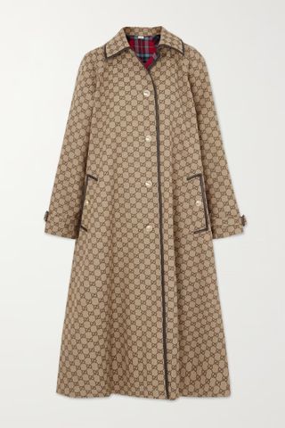 Gucci + Reversible Leather-Trimmed Logo-Print Cotton-Blend Canvas and Wool Coat