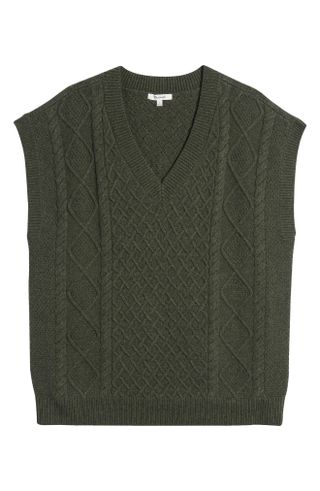 Madewell + Cable Knit Wool Blend V-Neck Sweater Vest