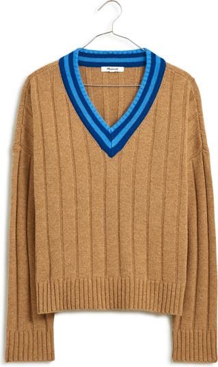 Madewell + Tipped V-Neck Oversize Wool Blend Sweater