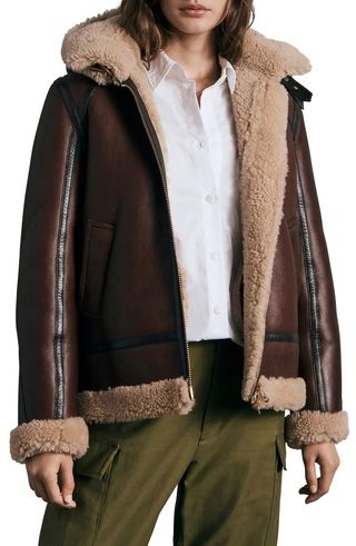 Rag & Bone + Stella Hooded Leather & Genuine Shearling Aviator Jacket