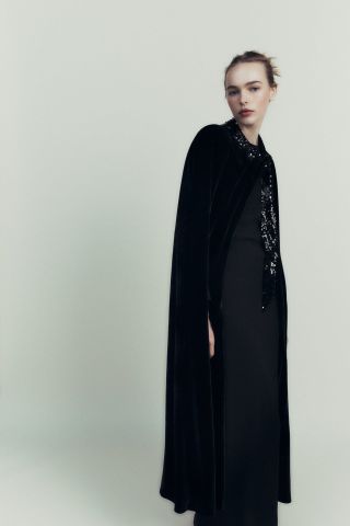 Zara + Long Velvet Sequin Cape